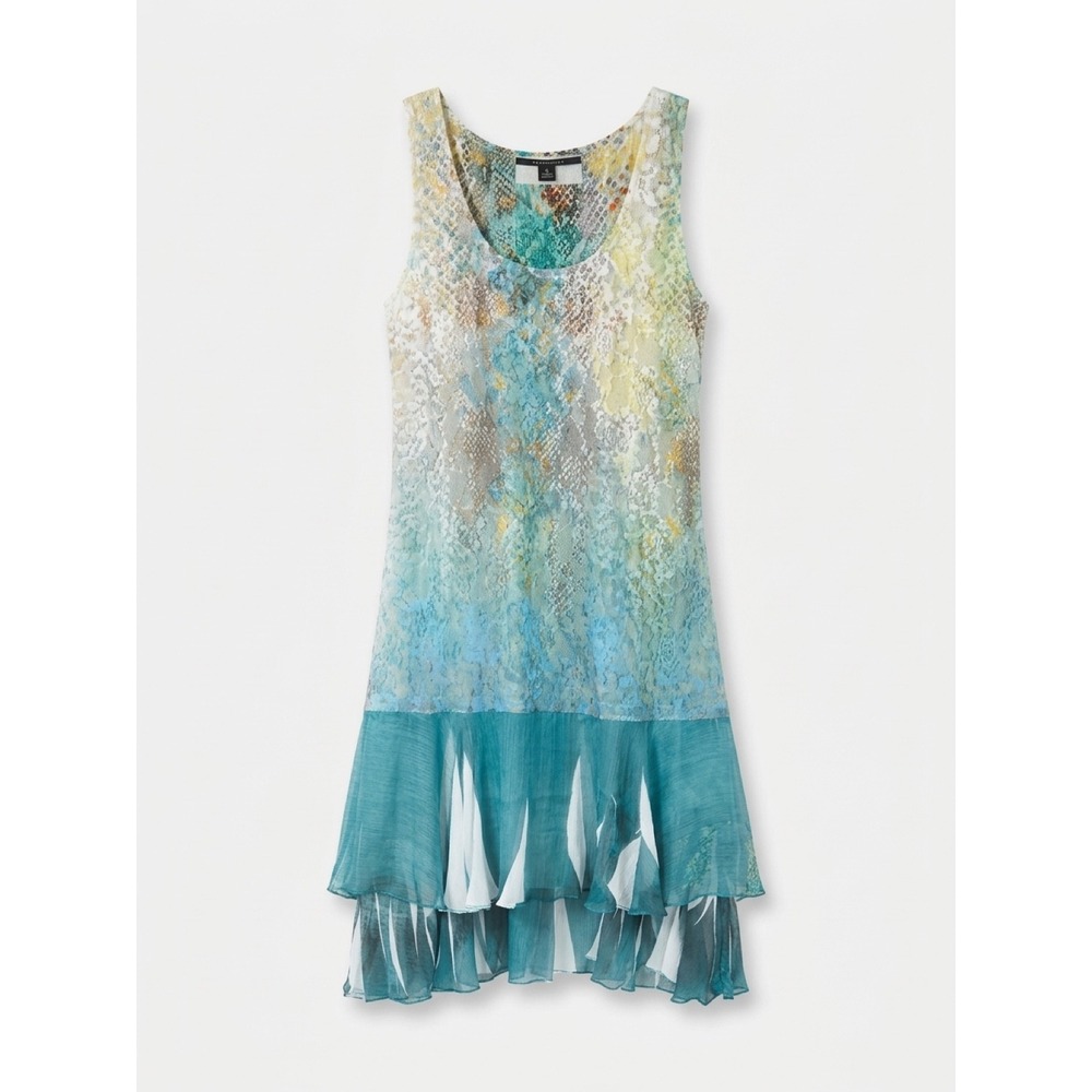 Mushka By Sienna Rose Blue Snakeskin Mesh Tunic Dress Metallic Ruffle Hem XS